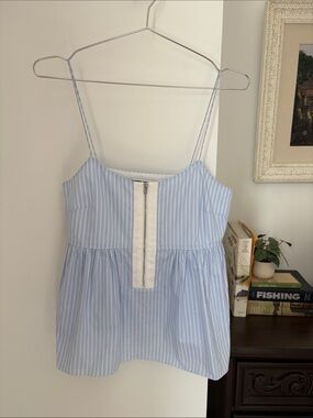Elizabeth & James Light Blue & White Striped Zip-Front Cami Top